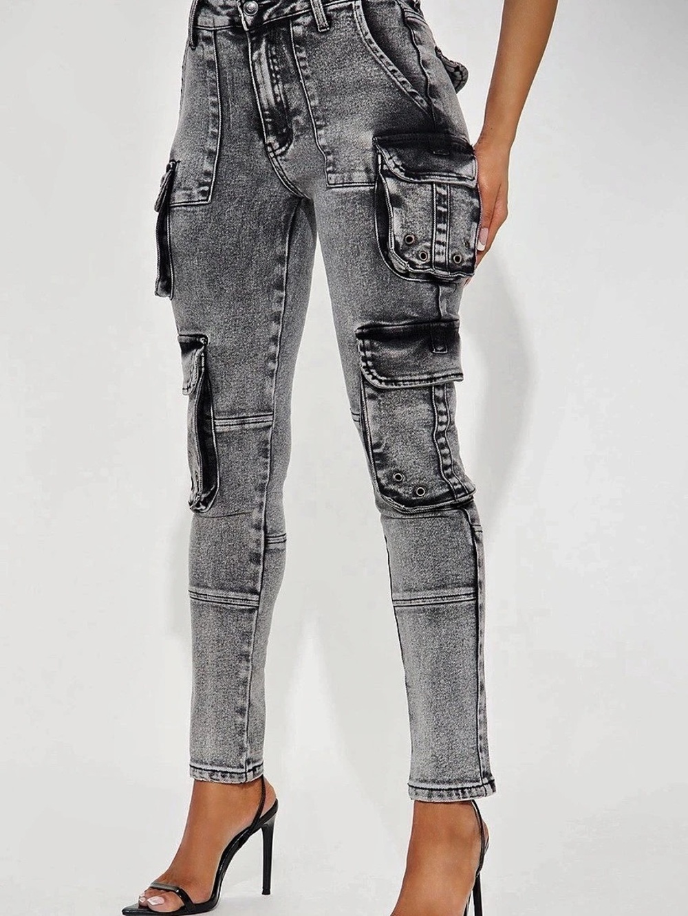 Fashion Nova Dealing With It Cargo Stretch Skinny Jeans Cargo Skinny Jeans Gray